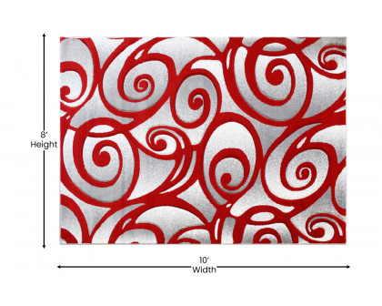 BLNK Willow Collection Modern Olefin High-Low Pile Swirled Area Rug - Red, 8'W x 10'L