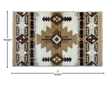 BLNK Mohave Collection Southwestern Style Olefin Traditional Area Rug with Jute Backing - Ivory, 2'W x 3'L