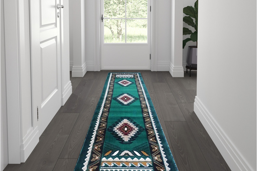 BLNK™ Ventana Collection Southwest Olefin Area Rug with Jute Backing - Hunter Green, 2'W x 7'L