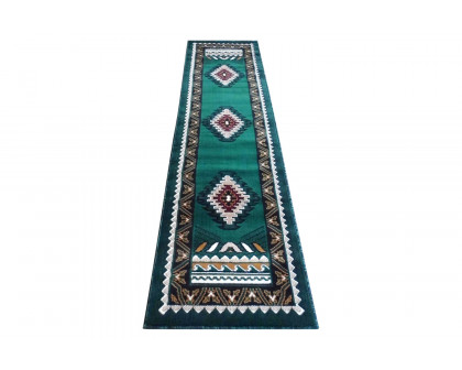 BLNK™ Ventana Collection Southwest Olefin Area Rug with Jute Backing - Hunter Green, 2'W x 7'L