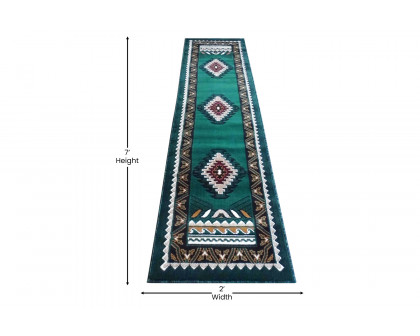 BLNK™ Ventana Collection Southwest Olefin Area Rug with Jute Backing - Hunter Green, 2'W x 7'L