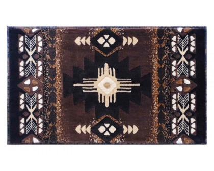 BLNK Mohave Collection Southwestern Style Olefin Traditional Area Rug with Jute Backing - Chocolate, 2'W x 3'L