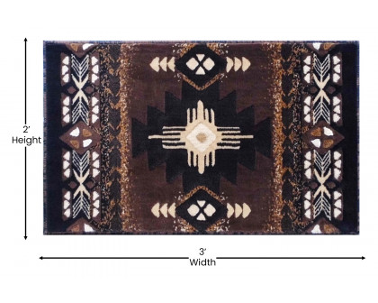 BLNK Mohave Collection Southwestern Style Olefin Traditional Area Rug with Jute Backing - Chocolate, 2'W x 3'L