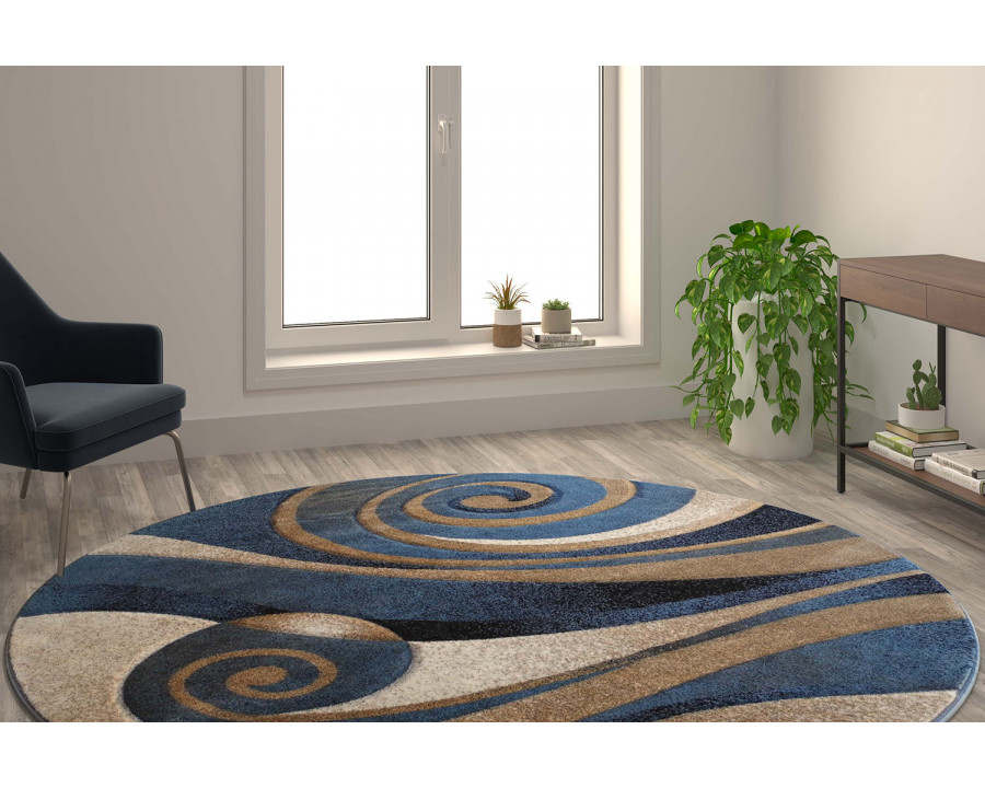 BLNK - Coterie Collection Modern Round Olefin Circular Patterned Indoor Area Rug with Jute Backing