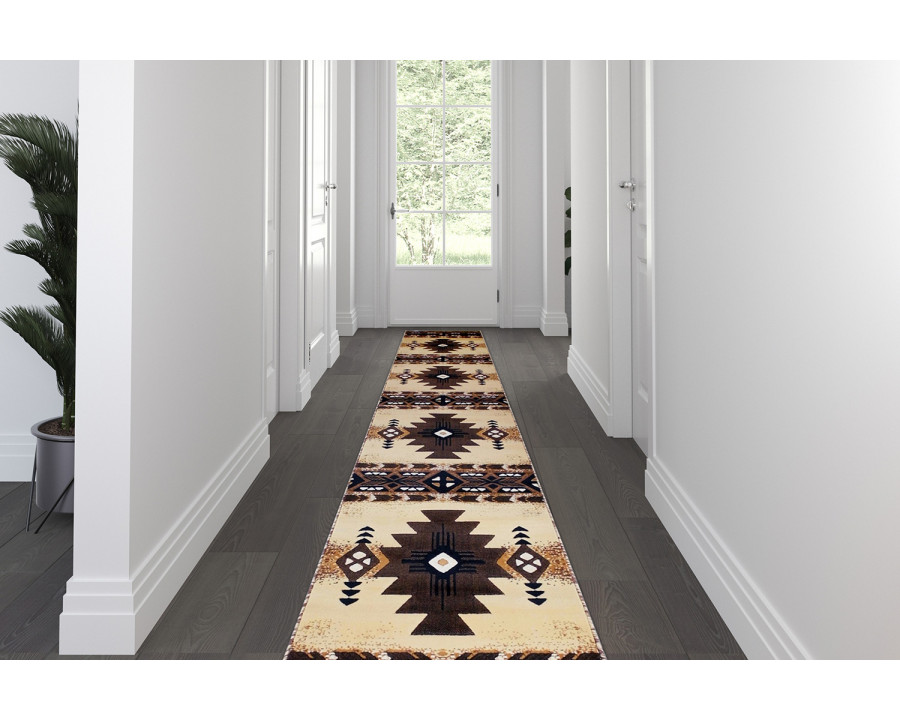 BLNK Mohave Collection Southwestern Style Olefin Traditional Fibers Area Rug with Jute Backing - Brown, 3'W x 16'L