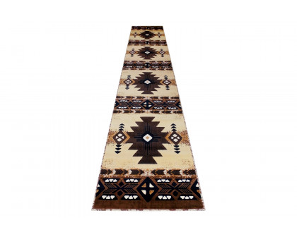 BLNK Mohave Collection Southwestern Style Olefin Traditional Fibers Area Rug with Jute Backing - Brown, 3'W x 16'L