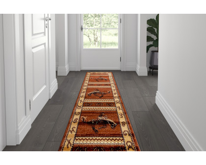 BLNK Hoytt Collection Brown Bucking Bronco Cowboy Area Rug with Jute Backing