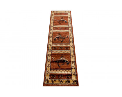 BLNK Hoytt Collection Brown Bucking Bronco Cowboy Area Rug with Jute Backing - 2'W x 7'L