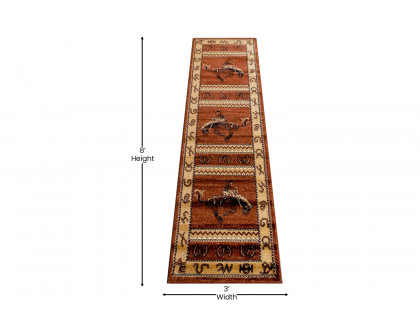 BLNK Hoytt Collection Brown Bucking Bronco Cowboy Area Rug with Jute Backing - 2'W x 7'L