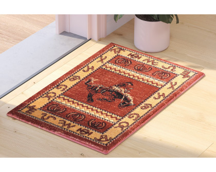 BLNK Hoytt Collection Brown Bucking Bronco Cowboy Area Rug with Jute Backing