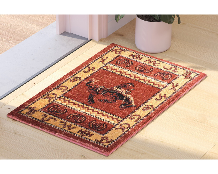 BLNK Hoytt Collection Brown Bucking Bronco Cowboy Area Rug with Jute Backing - 2'W x 3'L