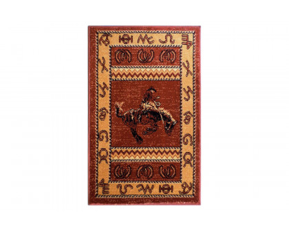 BLNK Hoytt Collection Brown Bucking Bronco Cowboy Area Rug with Jute Backing - 2'W x 3'L