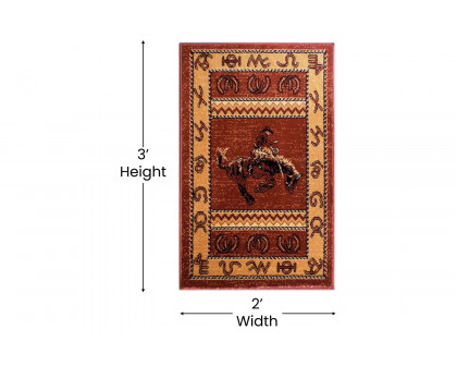 BLNK Hoytt Collection Brown Bucking Bronco Cowboy Area Rug with Jute Backing - 2'W x 3'L