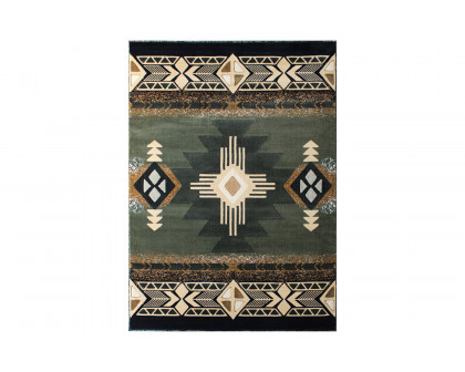 BLNK Mohave Collection Southwestern Style Olefin Traditional Area Rug with Jute Backing - Sage, 8'W x 10'L