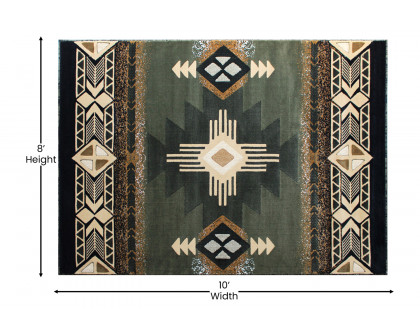 BLNK Mohave Collection Southwestern Style Olefin Traditional Area Rug with Jute Backing - Sage, 8'W x 10'L