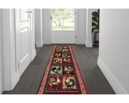 BLNK - Gallus Collection Olefin Black Rooster Themed Area Rug with Jute Backing for Kitchen