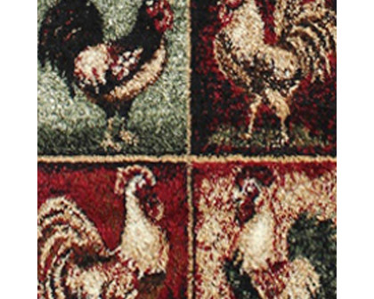 BLNK Gallus Collection Olefin Black Rooster Themed Area Rug with Jute Backing for Kitchen - 2'W x 7'L