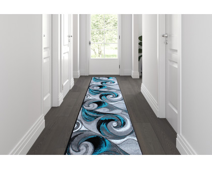 BLNK Tellus Collection Olefin Ocean Waves Pattern Area Rug with Jute Backing