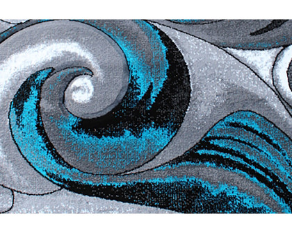 BLNK Tellus Collection Olefin Ocean Waves Pattern Area Rug with Jute Backing - Turquoise, 3'W x 10'L