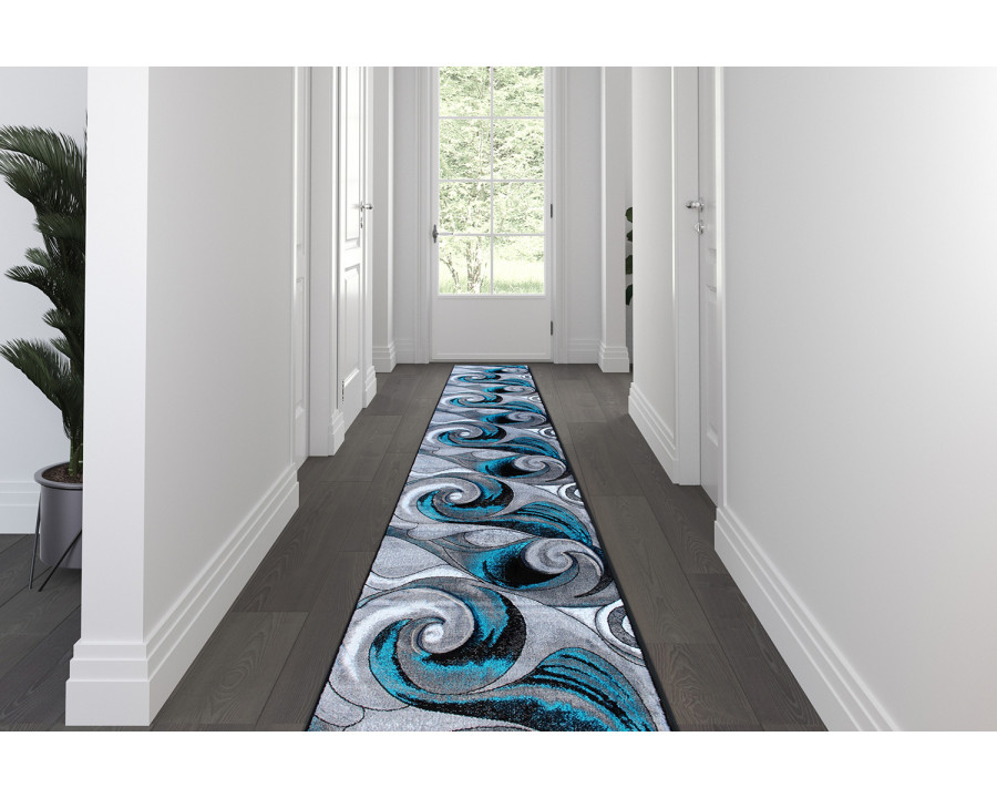 BLNK Tellus Collection Olefin Ocean Waves Pattern Area Rug with Jute Backing