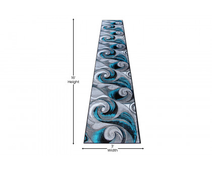 BLNK Tellus Collection Olefin Ocean Waves Pattern Area Rug with Jute Backing - Turquoise, 3'W x 15'L