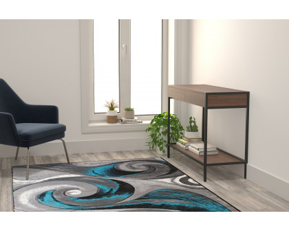 BLNK - Tellus Collection Olefin Ocean Waves Pattern Area Rug with Jute Backing