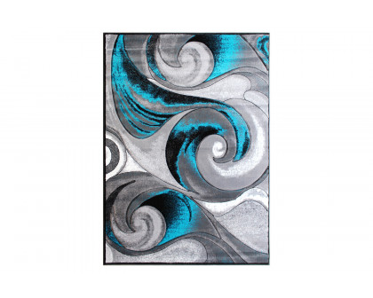 BLNK Tellus Collection Olefin Ocean Waves Pattern Area Rug with Jute Backing - Turquoise, 5'W x 7'L