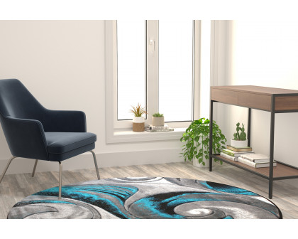 BLNK Tellus Collection Round Olefin Ocean Waves Pattern Area Rug with Jute Backing