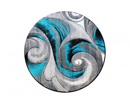 BLNK Tellus Collection Round Olefin Ocean Waves Pattern Area Rug with Jute Backing - Turquoise, 6'W x 6'L