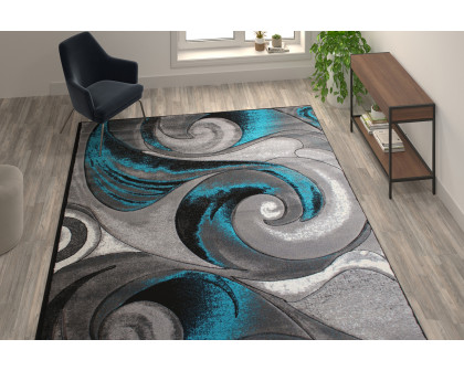 BLNK Tellus Collection Olefin Ocean Waves Pattern Area Rug with Jute Backing