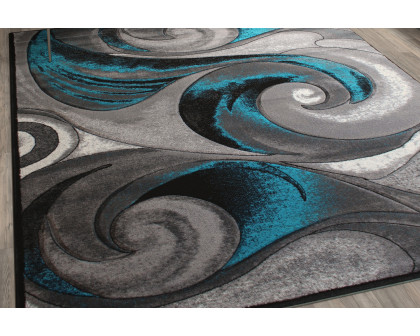 BLNK Tellus Collection Olefin Ocean Waves Pattern Area Rug with Jute Backing - Turquoise, 8'W x 10'L