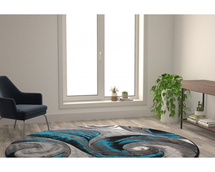 BLNK Tellus Collection Round Olefin Ocean Waves Pattern Area Rug with Jute Backing