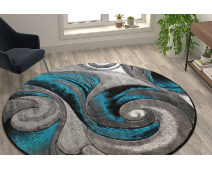 BLNK Tellus Collection Round Olefin Ocean Waves Pattern Area Rug with Jute Backing