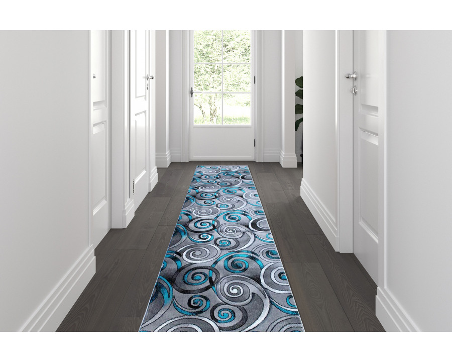 BLNK Masie Collection Olefin Swirl Area Rug with Jute Backing - Turquoise, 3'W x 10'L