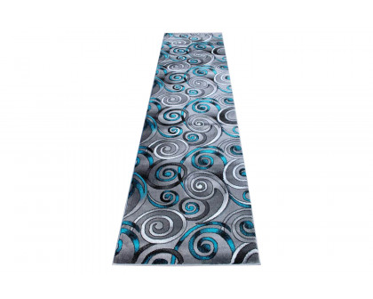 BLNK Masie Collection Olefin Swirl Area Rug with Jute Backing - Turquoise, 3'W x 10'L