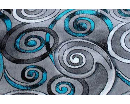 BLNK Masie Collection Olefin Swirl Area Rug with Jute Backing - Turquoise, 3'W x 10'L