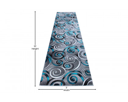 BLNK Masie Collection Olefin Swirl Area Rug with Jute Backing - Turquoise, 3'W x 10'L