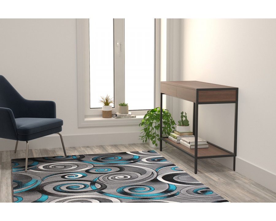 BLNK Masie Collection Olefin Swirl Area Rug with Jute Backing