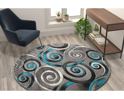 BLNK Masie Collection Round Olefin Swirl Area Rug with Jute Backing