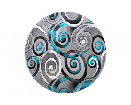 BLNK Masie Collection Round Olefin Swirl Area Rug with Jute Backing - Turquoise, 6'W x 6'L