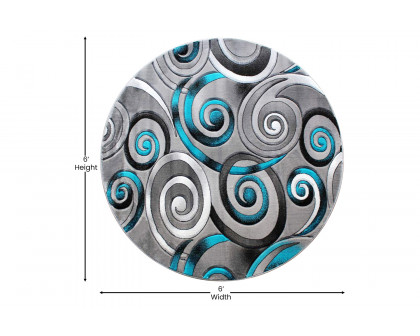 BLNK Masie Collection Round Olefin Swirl Area Rug with Jute Backing - Turquoise, 6'W x 6'L