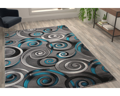 BLNK Masie Collection Olefin Swirl Area Rug with Jute Backing - Turquoise, 6'W x 9'L