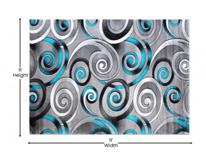 BLNK Masie Collection Olefin Swirl Area Rug with Jute Backing - Turquoise, 6'W x 9'L