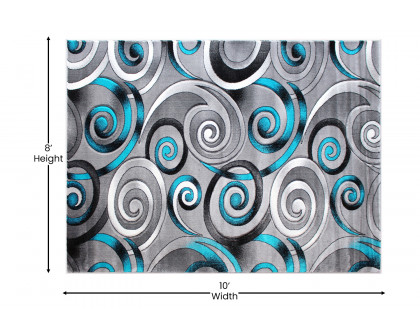 BLNK Masie Collection Olefin Swirl Area Rug with Jute Backing - Turquoise, 8'W x 10'L