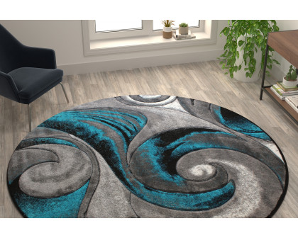 BLNK Masie Collection Round Olefin Swirl Area Rug with Jute Backing - Turquoise, 8'W x 8'L