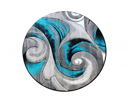 BLNK Masie Collection Round Olefin Swirl Area Rug with Jute Backing - Turquoise, 8'W x 8'L