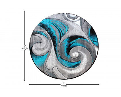 BLNK Masie Collection Round Olefin Swirl Area Rug with Jute Backing - Turquoise, 8'W x 8'L