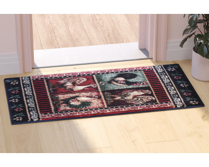 BLNK Gallus Collection Olefin Black Rooster Themed Area Rug with Jute Backing for Kitchen