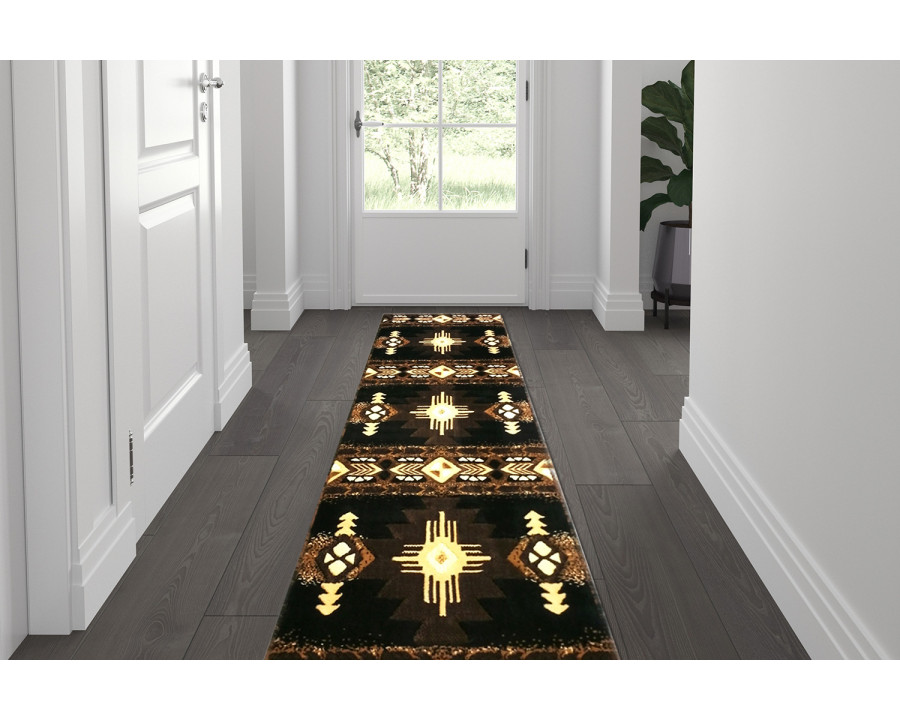 BLNK Mohave Collection Southwestern Style Olefin Traditional Area Rug with Jute Backing - Black, 2'W x 7'L