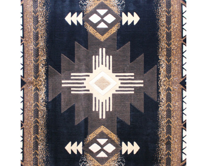 BLNK Mohave Collection Southwestern Style Olefin Traditional Area Rug with Jute Backing - Black, 2'W x 7'L